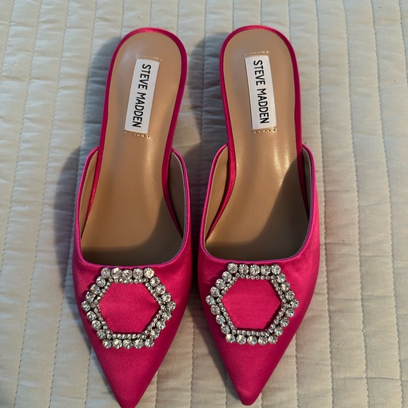 Steve Madden Shoes - Steve Madden Kees Rhinestone Buckle Satin Kitten Heels